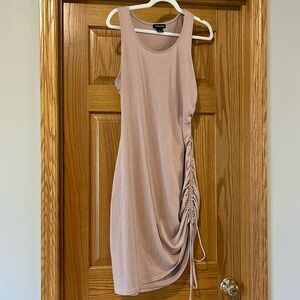 Trouve Beige Sleeveless Scoop Neck Ruched Bodycon Mini Dress Size Large